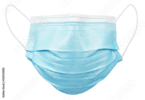 Blue medical protective face or surgical mask isolated on transparent background. Monkeypox outbreak prevention. Full Depth of Field.