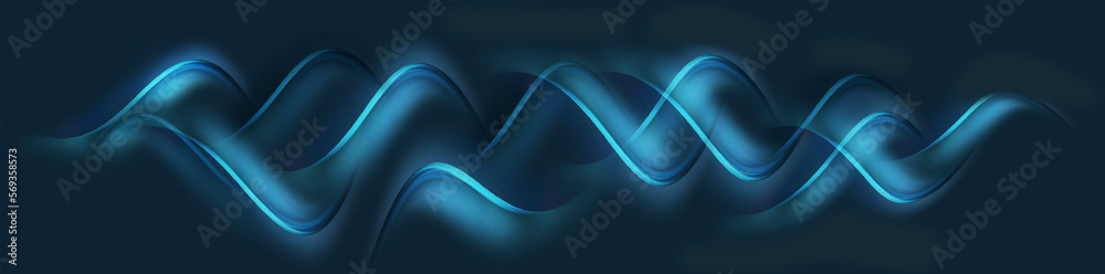 Obraz premium Abstract waves in blue neon decorative frame vector graphic illustration