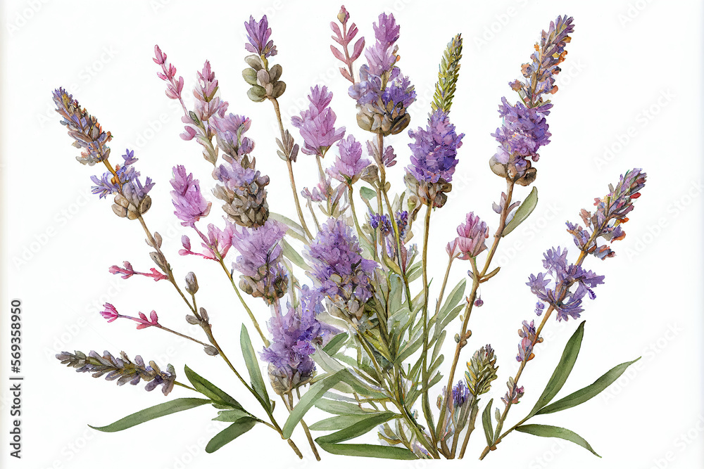 Naklejka premium Lavender Flowers, Illustration, Generative AI