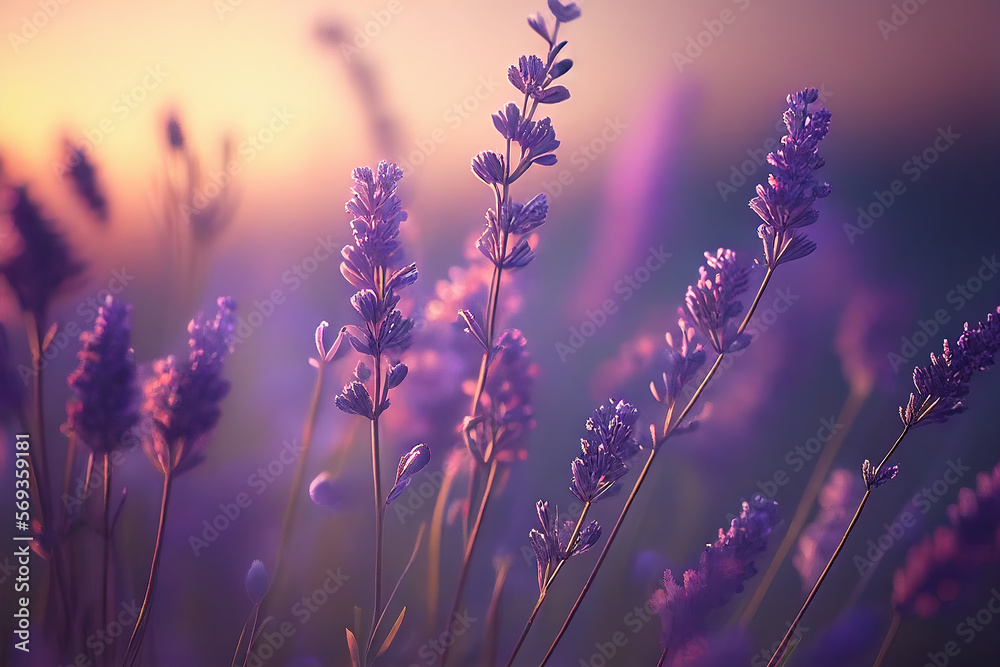 Obraz premium Lavender Flowers, Illustration, Generative AI
