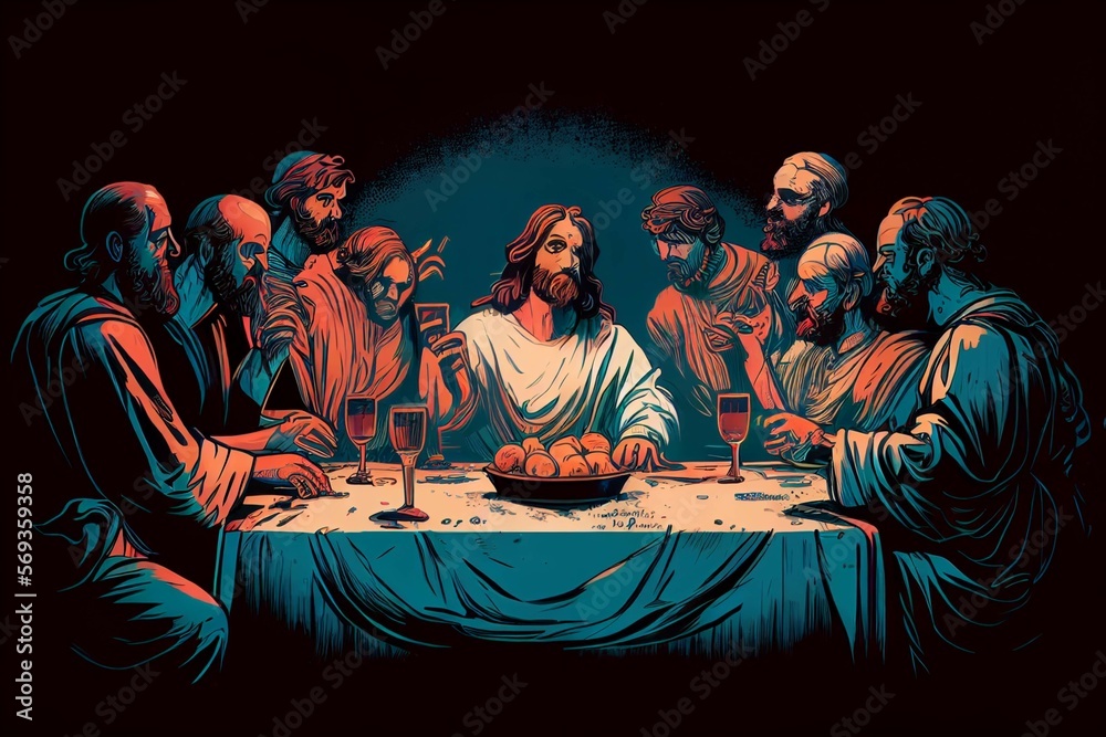 Last supper of christ and his apostles, vintage, Ai