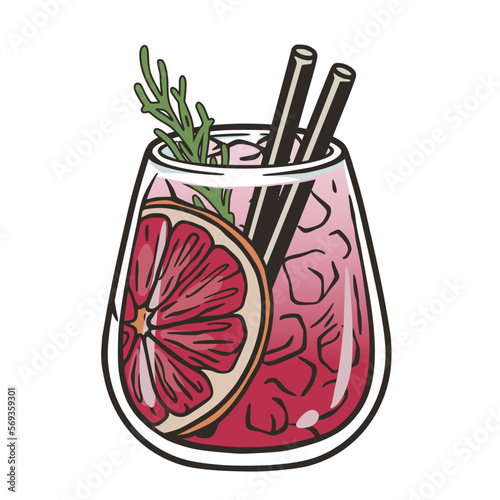 Sangria cocktail for beach bar. Red alcohol cocktail with wine and orange for design menu of summer party. Traditional spanish drink