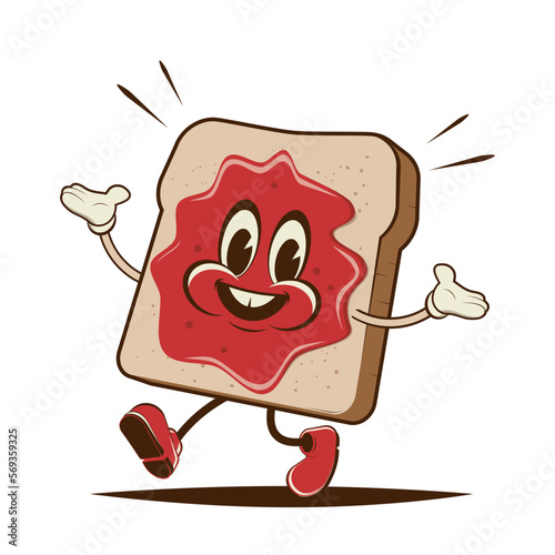 funny cartoon illustration of a walking toast with jam