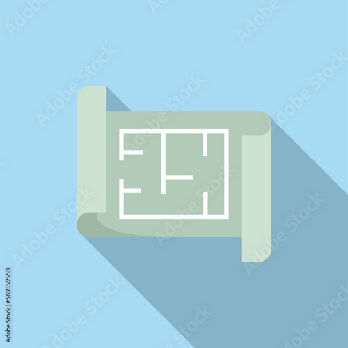 Plan technical document icon flat vector. Paper gear. Data support