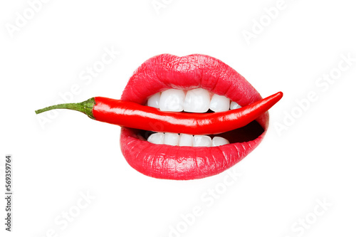 Foto Woman lips and chili peppers