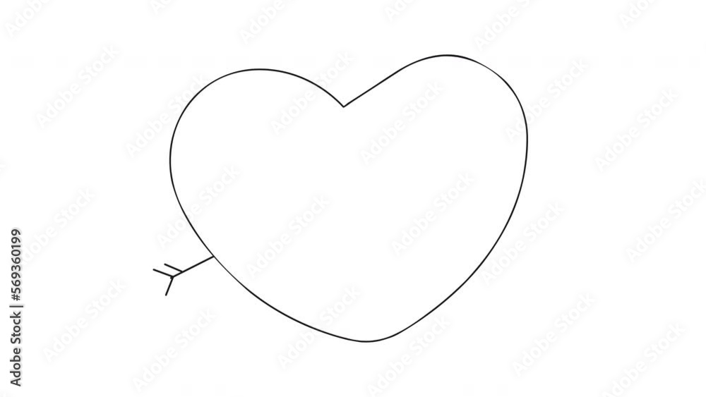 Valentine's Day. Animated sketch of arrow piercing heart drawn by hand on white background Valentine's Day. Animated sketch of arrow piercing heart drawn by hand on white background