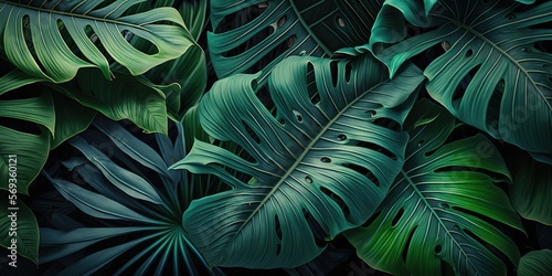 Tropical Jungle Foliage Pattern Background. Generative AI. © Henry Letham
