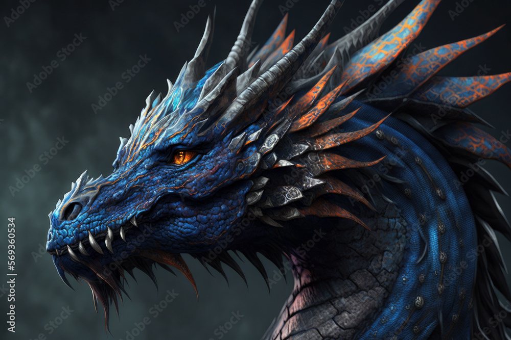 Chinese mystic dragon with blue skin, Generative AI Chinese mystic dragon with blue skin, Generative AI