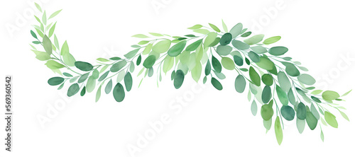 a bent branch with different leaves on white background - watercolors - generative ai