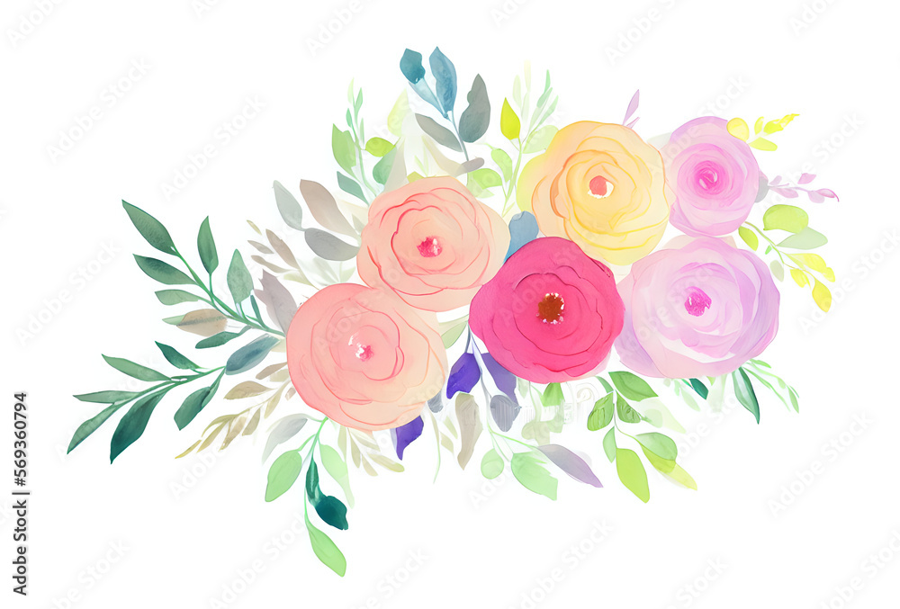a bunch of flowers and grasses in watercolors on a white background - generative ai