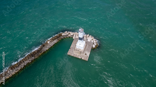Aerial view of Conneaut lighthouse in Ohio middle of the lake Erie. photo