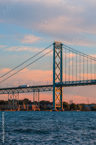 The Ambassador Bridge, connects the U.S. and Canada. It is the busiest international border crossing in North America