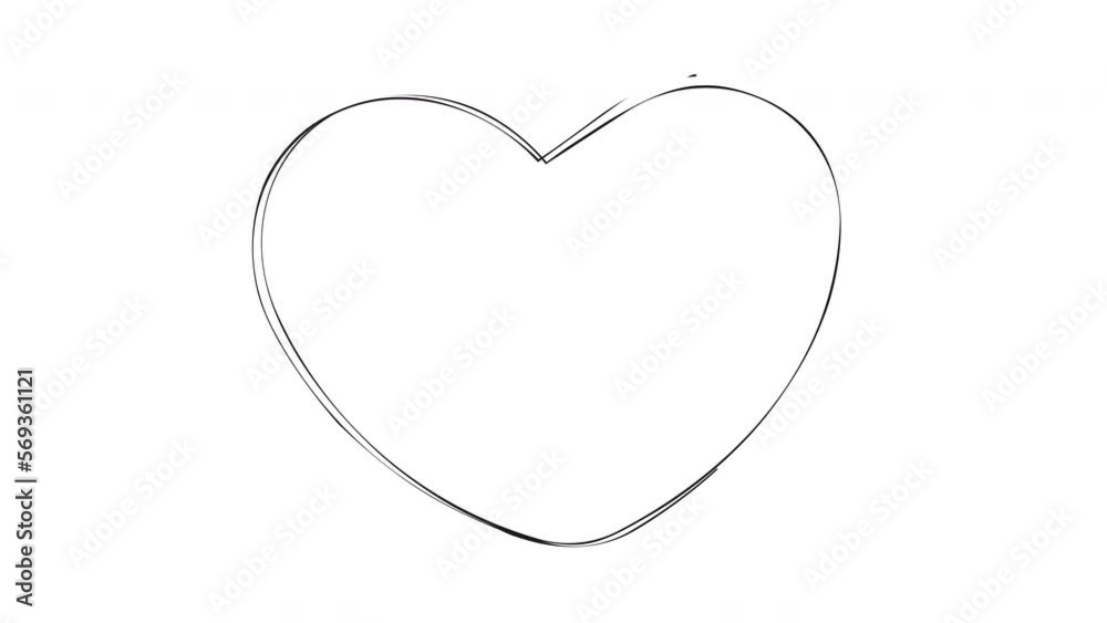 Animated hand-drawn red heart isolated on white background, Bokeh effect inside the heart to celebrate love. The dark background heart changes to a red heart. Arrow-shaped love letter
