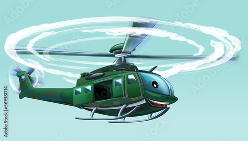 Fototapeta Naklejka Na Ścianę i Meble -  cartoon scene with military helicopter flying on duty illustration for children