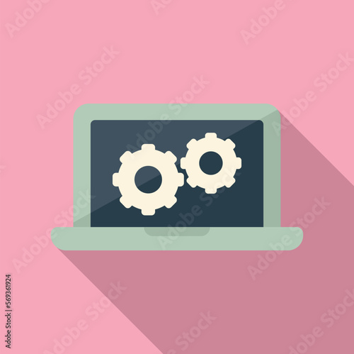 Laptop technical document icon flat vector. Paper manual. Page gear
