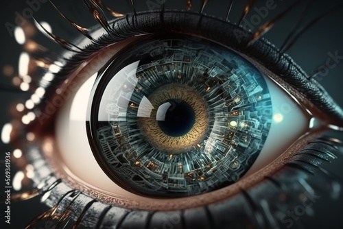Women eye with futuristic eyelashes and fantasy digital art