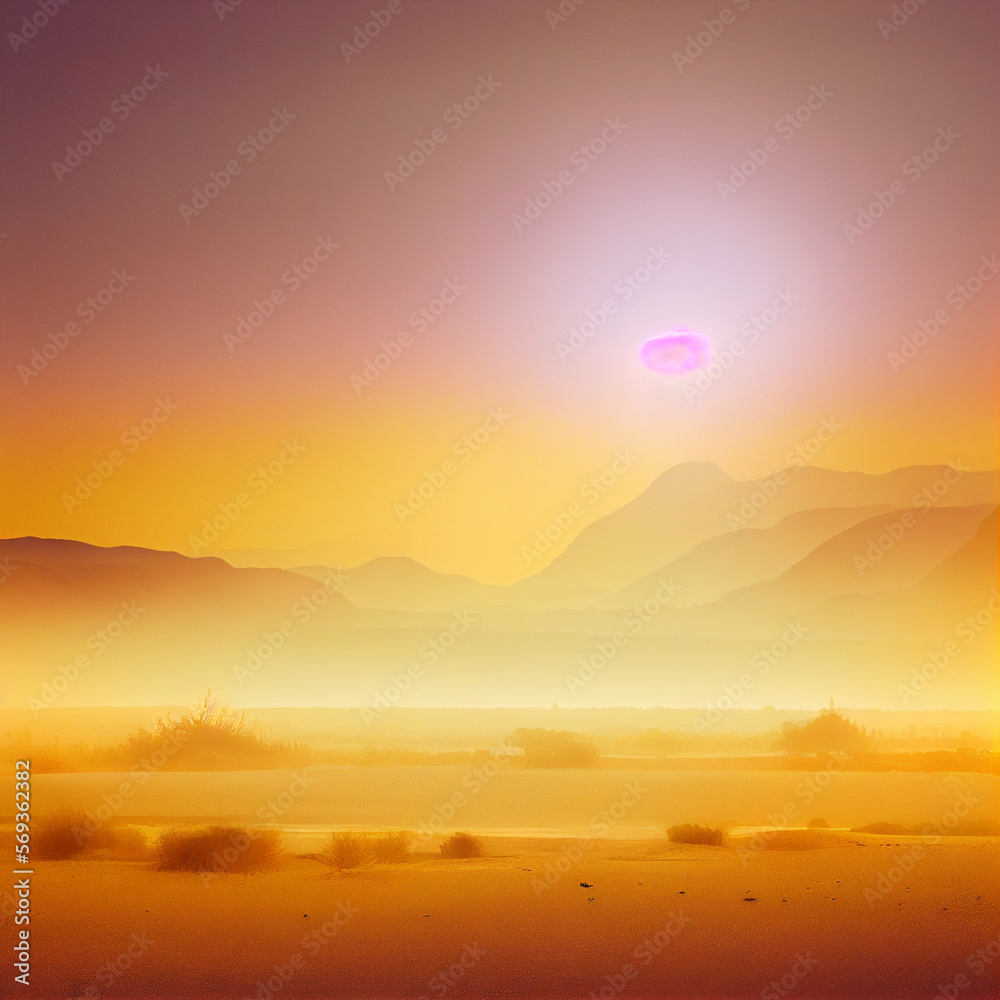 Obraz premium Beautiful desert landscape at sunset or sunrise, Generative AI