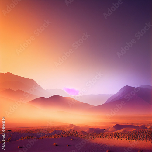 Beautiful desert landscape at sunset or sunrise, Generative AI