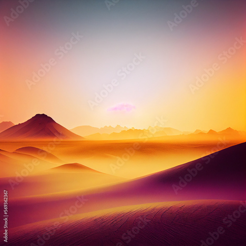 Beautiful desert landscape at sunset or sunrise  Generative AI