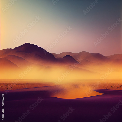 Beautiful desert landscape at sunset or sunrise  Generative AI