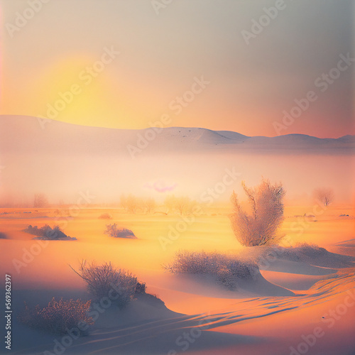 Beautiful desert landscape at sunset or sunrise  Generative AI