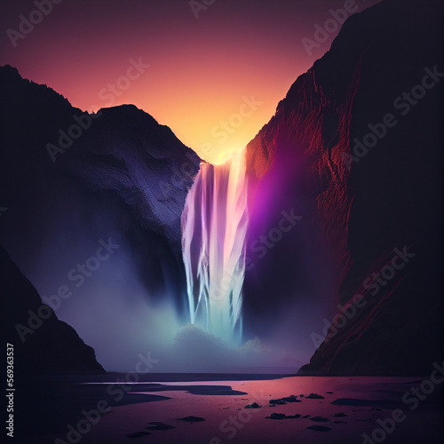 Beautiful waterfall landscape nature at sunset or sunrise  Generative AI