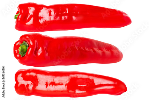 Fresh red capsicum sweet pepper isolated. A set of peppers. Horizontally.