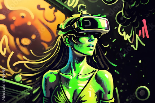 Illustration of a girl with VR glasses in an abstract style