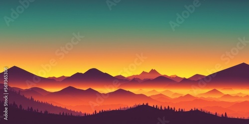 Mountain silhouette with layered horizons