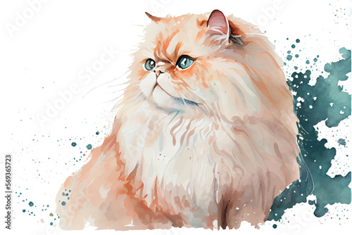 Sitting Persian cat. Watercolor