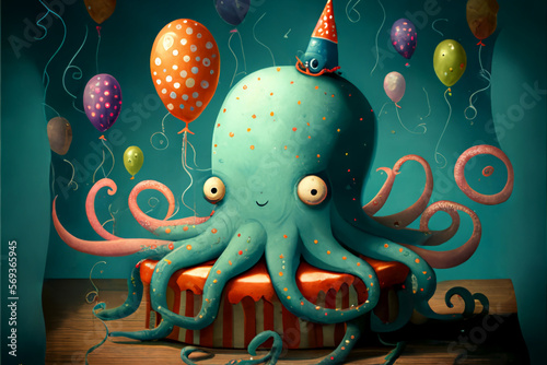Wallpaper Mural Octopus Birthday, Ai Generative Torontodigital.ca