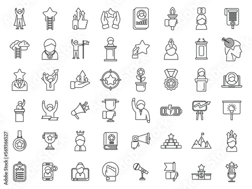 Motivational speaker icons set outline vector. Human seminar. Speech orator