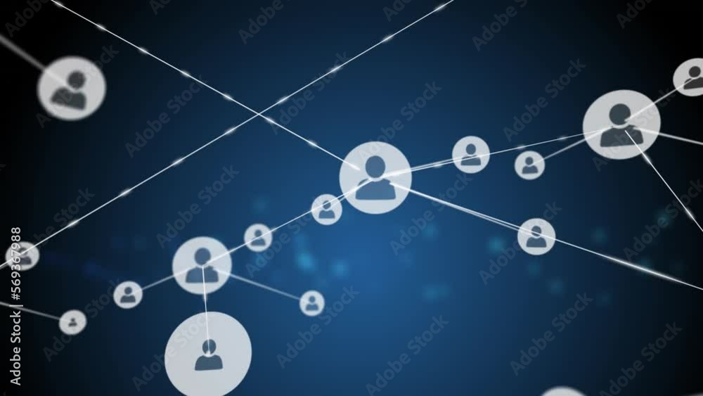 Animation of network of profile icons against blue background