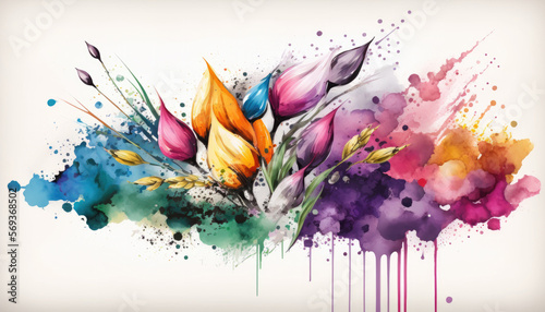 Spring Flowers Watercolor created with Generative AI Technology, ai, generative