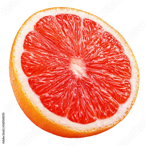 Fototapeta Ripe half of pink grapefruit citrus fruit isolated on white background