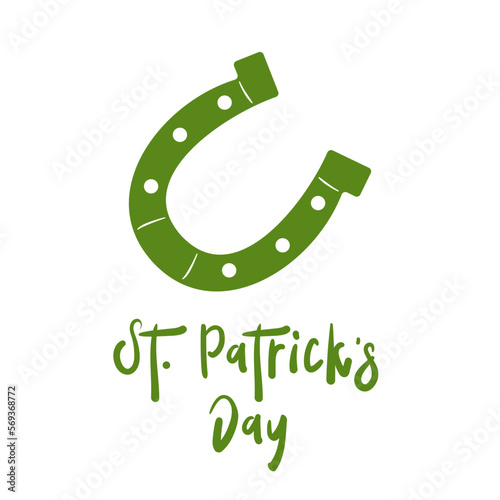 St. Patrick's Day. Lettering and horseshoe. Cartoon. Vector illustration. Isolated on white background