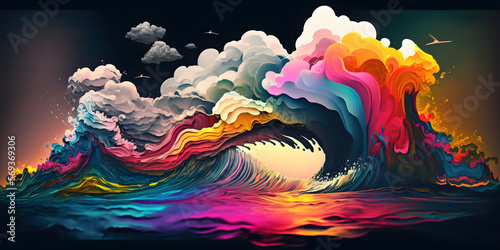 background with giant colerfull waves  abstract  generative ai