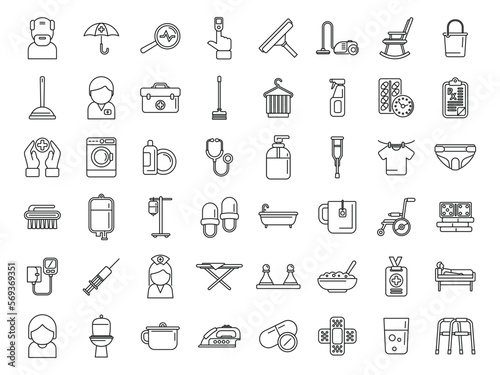 Home care services icons set outline vector. Care senior. Patient
