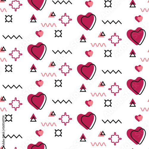 Seamless pattern with hearts and geometric shapes