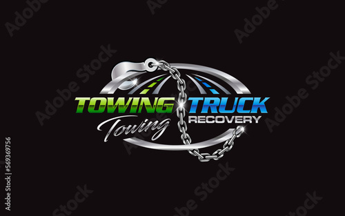 Illustration vector graphic of towing truck service logo design suitable for the automotive company