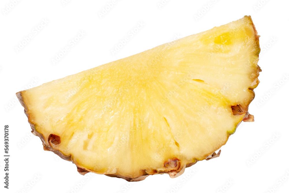 A piece of fresh pineapple cut into half rings. Isolated. A piece of fresh pineapple cut into half rings. Isolated.