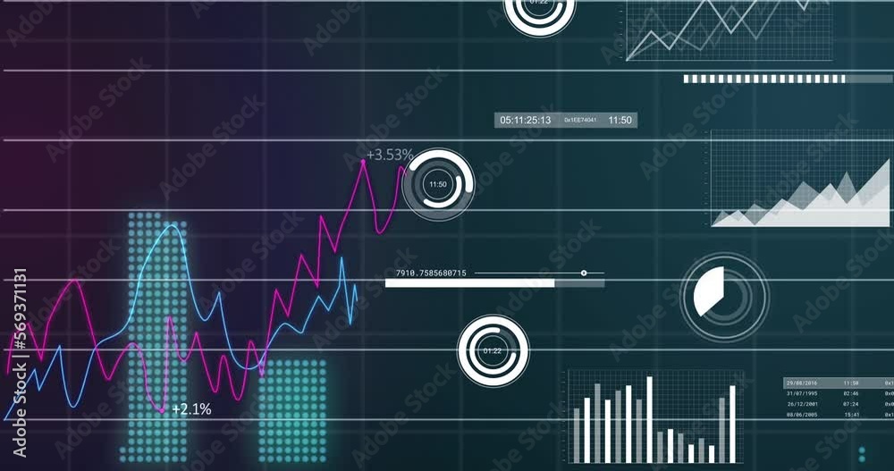 Animation of statistical data processing over grid network against green background Animation of statistical data processing over grid network against green background
