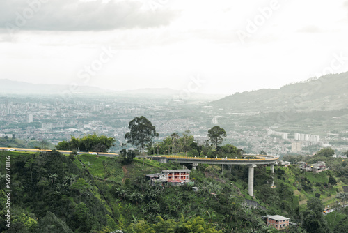 panoramic view of the elicoidal bridge located in dosquebradas risaralda, in the background the city of pereira. photo
