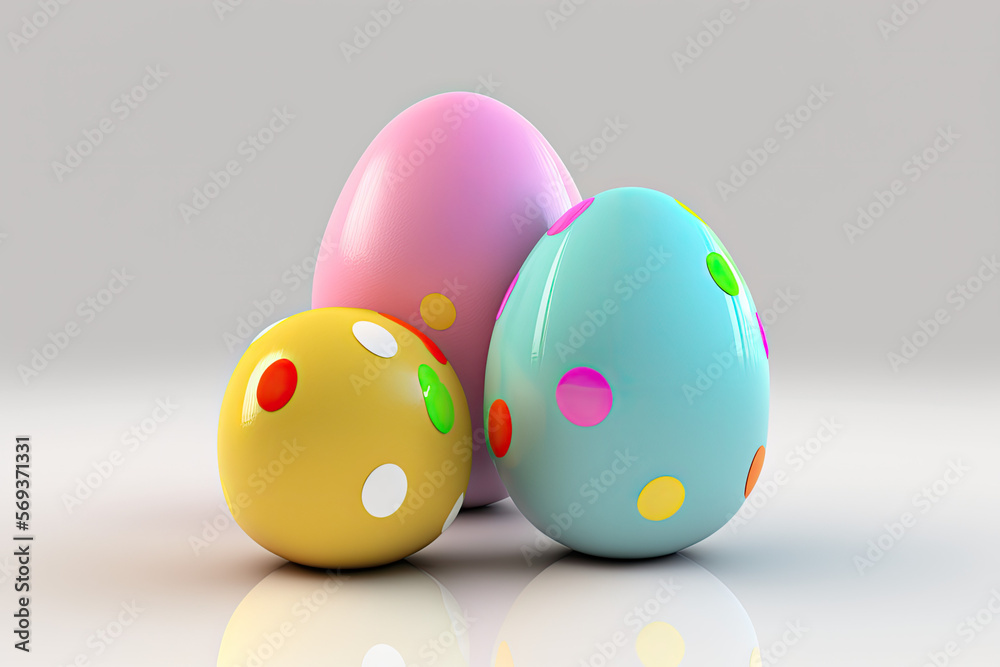 colorful easter eggs on neutral background, generative ai illustration for spring april month