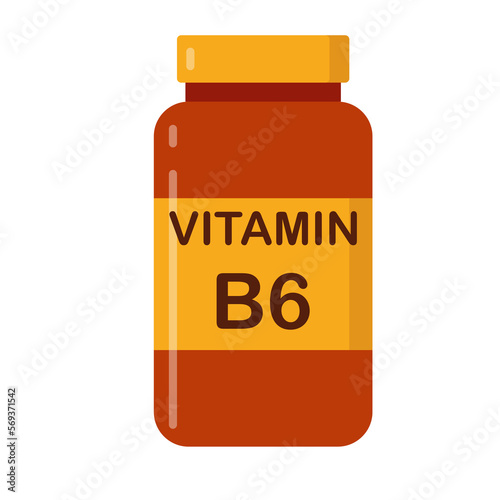 simple flat brown vitamin B6 drug bottle with yellow lable