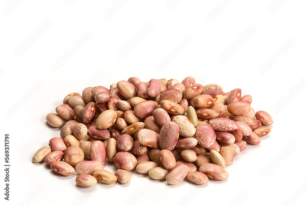 Pile of raw kidney beans, pinto beans isolated on white background, healthy food concept Pile of raw kidney beans, pinto beans isolated on white background, healthy food concept