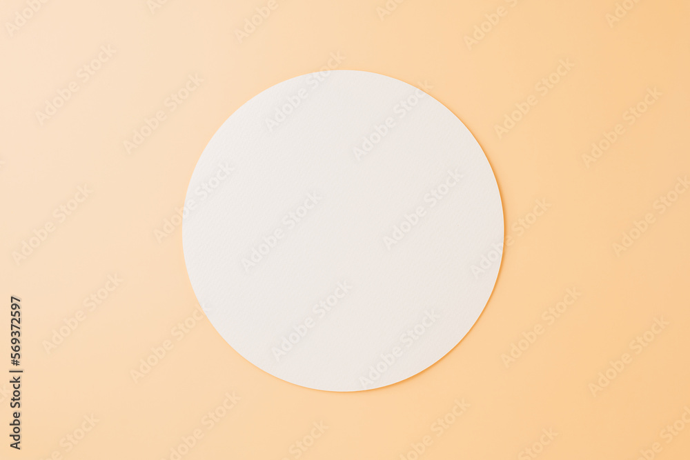 Top view blank round white paper isolated on pastel background, abstract geometric shapes, with copy space design element background, paper circle