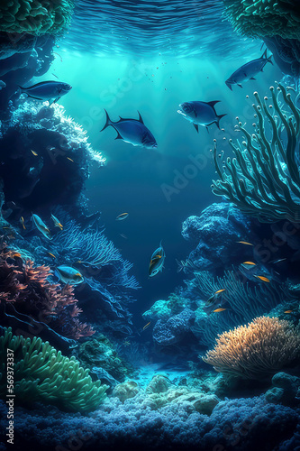 ocean underwater deep nature background, AI