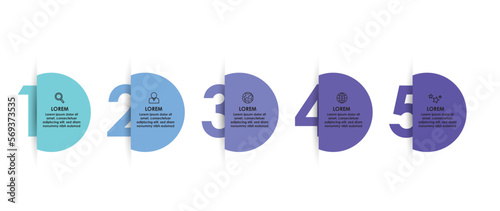 Vector infographic label design with icons and 5 options or steps. infographics for business concept. Business circle template with options for brochure, diagram, workflow, timeline, web design. Blue 