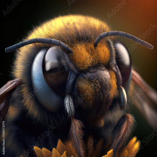 Stunning close up portraits of bees photo, AI